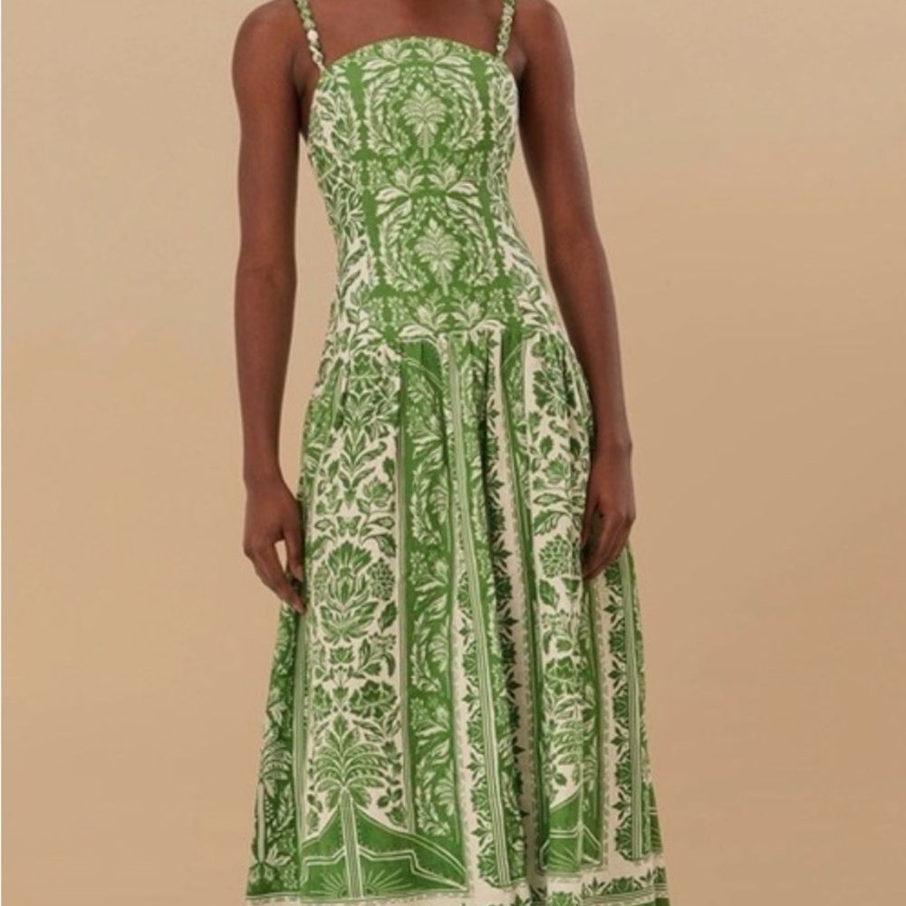 Green Delicate Tapestry Euroflax™ Premium Linen Midi Dress
